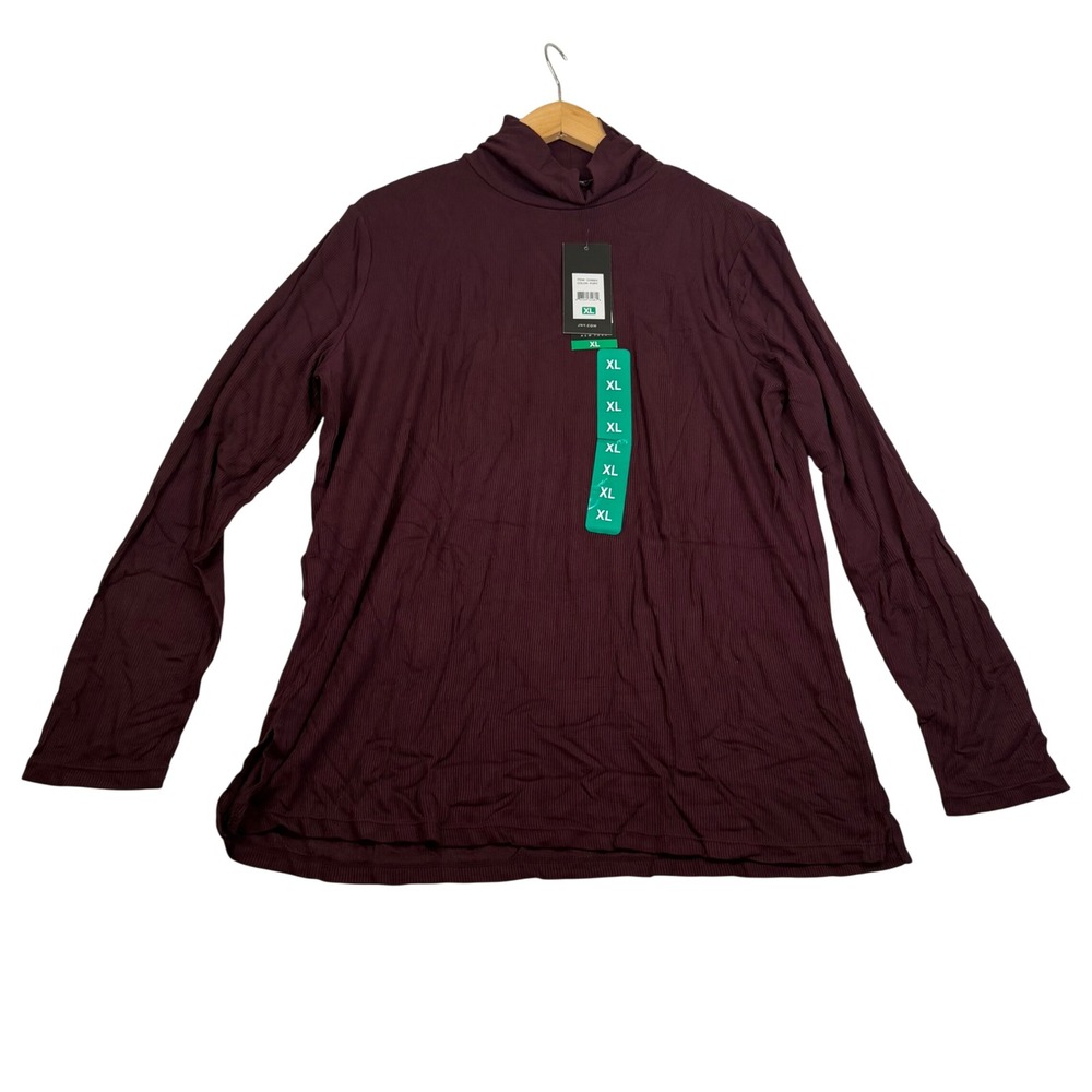 Jones New York Ribbed Mock Neck Top XL Dark Plum Burgundy Long Sleeve Tunic NEW